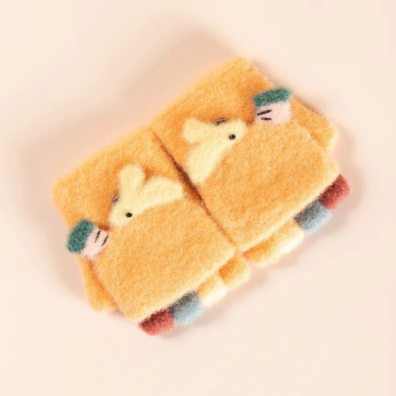 Παιδικά γάντια Warmom για το χειμώνα 1-3 ετών Βρεφικό παιδικό πλεκτό κέντημα κινουμένων σχεδίων Χαριτωμένα γάντια με μισό δάχτυλο από αχιβάδα