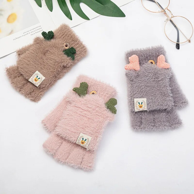 Warmom nove modne rukavice za jesen i zimu Ženske debele i tople slatke plišane rukavice s pola prstiju bez prstiju
