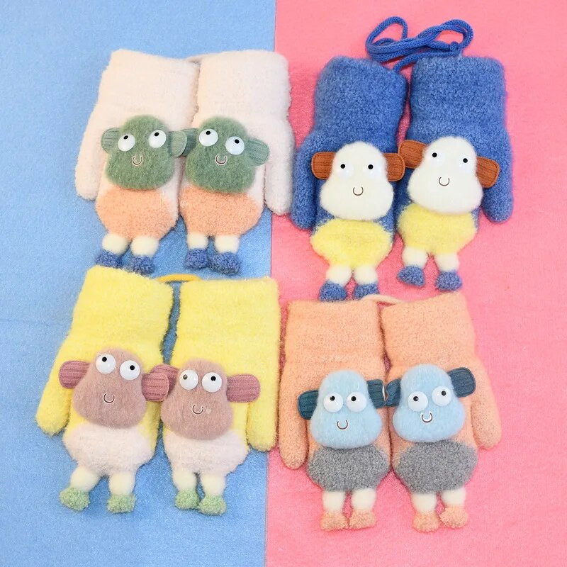 Παιδικά γάντια Warmom Χειμωνιάτικα ζεστά κινούμενα σχέδια Χαριτωμένο αρνί σε σχήμα κρεμαστό λαιμό γάντια βελούδινα γάντια Χριστουγεννιάτικα δώρα για παιδιά βρέφος