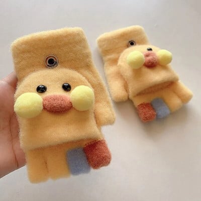 Šiltas animacinis filmas Duck Thicken Šiltos megztos pirštinės Vaikiškos Atverčiamos Puspirštinės Pirštinės studentams Žieminės Šiltos Pirštinės Vaikiškos Kumštinės pirštinės