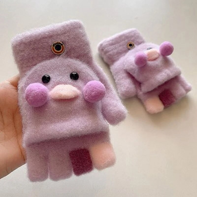 Šiltas animacinis filmas Duck Thicken Šiltos megztos pirštinės Vaikiškos Atverčiamos Puspirštinės Pirštinės studentams Žieminės Šiltos Pirštinės Vaikiškos Kumštinės pirštinės