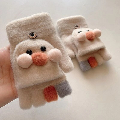 Šiltas animacinis filmas Duck Thicken Šiltos megztos pirštinės Vaikiškos Atverčiamos Puspirštinės Pirštinės studentams Žieminės Šiltos Pirštinės Vaikiškos Kumštinės pirštinės