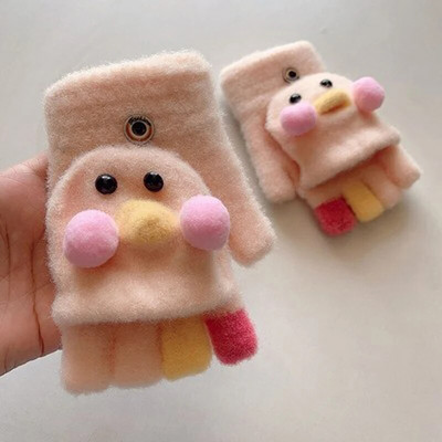 Šiltas animacinis filmas Duck Thicken Šiltos megztos pirštinės Vaikiškos Atverčiamos Puspirštinės Pirštinės studentams Žieminės Šiltos Pirštinės Vaikiškos Kumštinės pirštinės