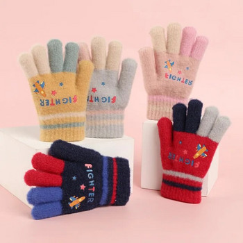 Warmom Children\'s Plus Velvet Full Finger Топли ръкавици Зимни анимационни сладки ездачи Дебели плетени вълнени студентски ръкавици за пръсти