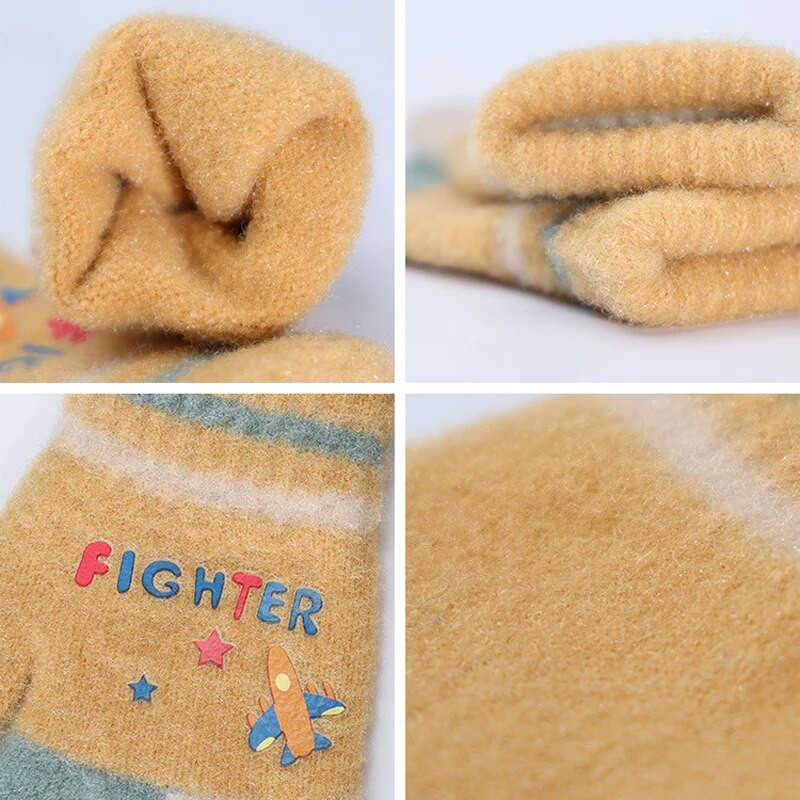 Warmom Children`s Plus Velvet Full Finger Soojad Kindad Talvised Multifilmid Armas ratsutamine Paksud kootud villased õpilaste sõrmekindad