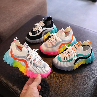 Нови детски цветни подметки Спортни обувки Air Mesh Дишащи детски ежедневни маратонки Меки обувки за момчета Момичета Обувки Детски