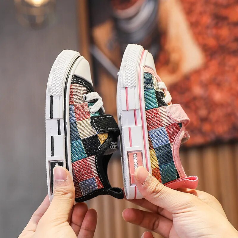 Vaikiški laisvalaikio avalynė mažiems vaikams, drobiniai sportbačiai berniukams mergaitėms mados klasikiniai languoti minkšti guminiai padai pavasario ruduo