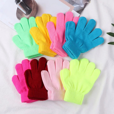Stretch Knitted Gloves For Kids Baby Girls Boys Winter Warm Full Finger Mitten Candy Color Children Toddlers Outdoor Gloves