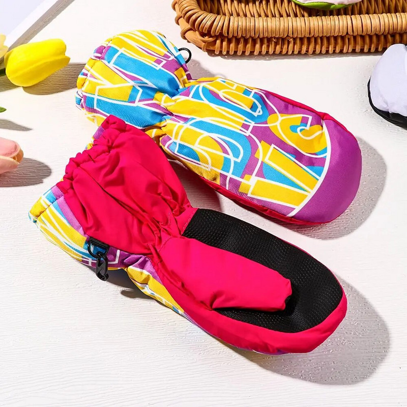 Fashion Letter Εκτύπωση Παιδικά Γάντια Χειμερινού Σκι Ζεστά Γάντια Αντιολισθητικά Αδιάβροχα Αντιανεμικά Γάντια εξωτερικού χώρου για Παιδιά Αγόρια Κορίτσια