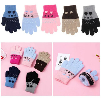 Нови 0-3 години Сладка анимационна котка Бебе Детски ръкавици Зимни плетени ръкавици за новородено Дебели деца Пазете пръстите топли
