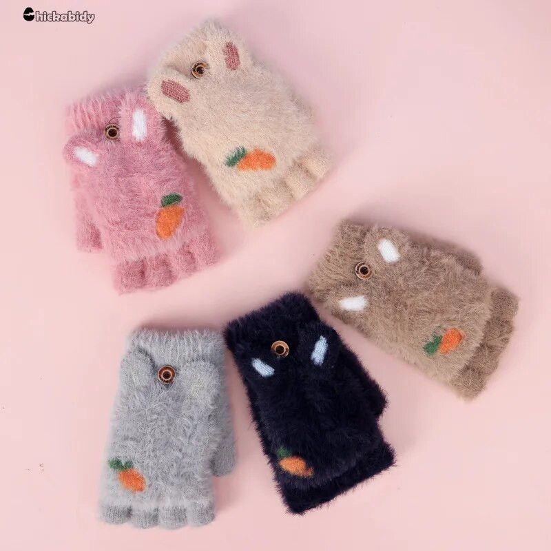 Παιδικά γάντια Μαλακά μετατρέψιμα Flip Top Fleece Cartoon Γάντια Παιδικά Αγόρια Κορίτσια Χειμερινά ζεστά πλεκτά Snowboard Σετ για παιδιά