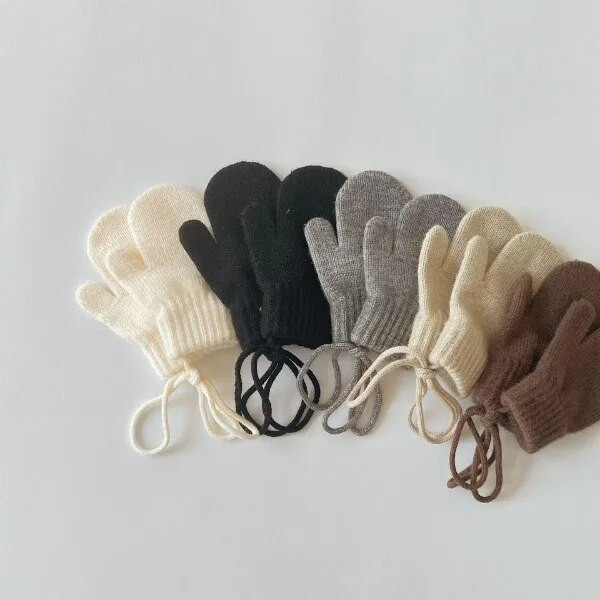 2023 Ολοκαίνουργια Παιδιά Παιδιά Βρέφη Κοριτσάκια Αγόρια Χειμερινά Πλεκτά Γάντια Μασίφ ζεστά Γάντια Νήπια Γάντια εξωτερικού χώρου αντιανεμικά με σχοινί