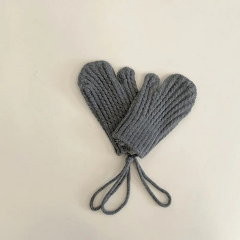 Χειμερινά μάλλινα Παιδικά γάντια με λουριά Πλεκτά Δάχτυλα πιο ζεστά γάντια για κορίτσια Αγόρια μονόχρωμα Παιδικά αξεσουάρ 4-10 ετών