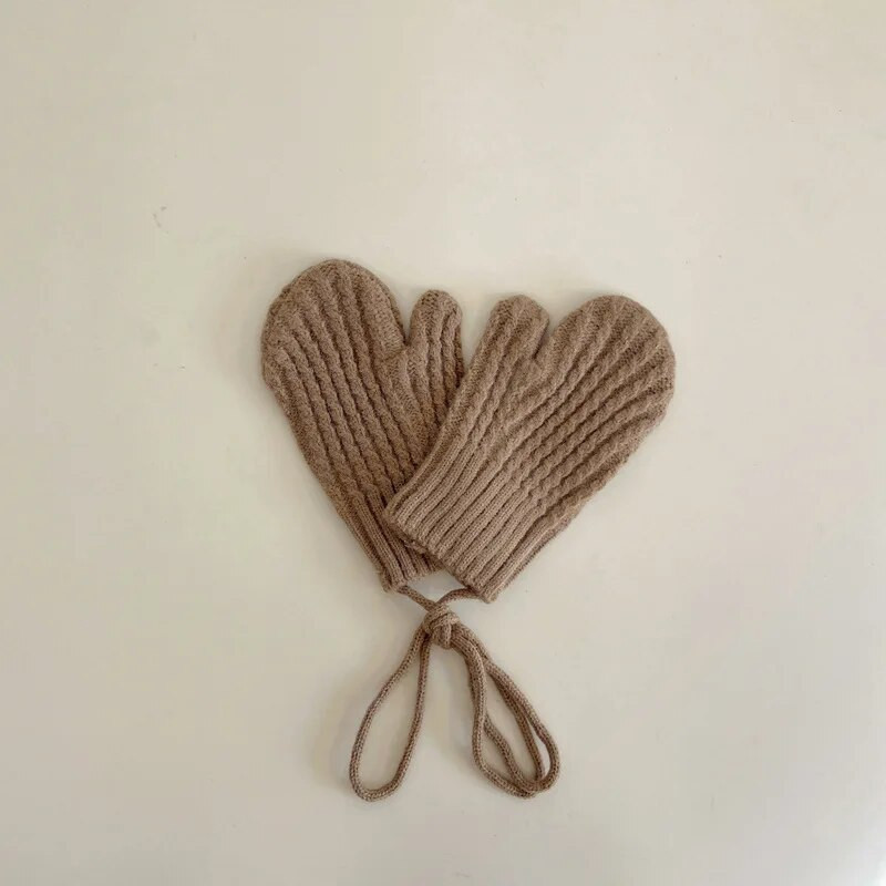 Χειμερινά μάλλινα Παιδικά γάντια με λουριά Πλεκτά Δάχτυλα πιο ζεστά γάντια για κορίτσια Αγόρια μονόχρωμα Παιδικά αξεσουάρ 4-10 ετών