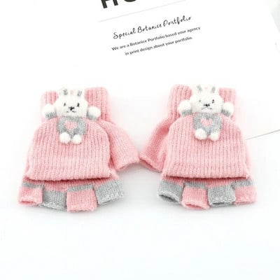 Dječje rukavice s crtanim lisicama Jesen Zima Dječje rukavice za djevojčice i dječake bez prstiju Tople pletene debele dječje rukavice s rukavicama do pola prstiju