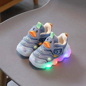 Детски Led ежедневни обувки Сладки анимационни патешки маратонки Светещи тенис обувки за малки деца Момчета Момичета Дишащи мрежести спортни обувки Sapato