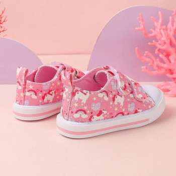 Модни детски бебешки обувки Момичета Розови сладки анимационни платнени обувки Детски маратонки Дишащи неплъзгащи се ежедневни обувки с мека подметка