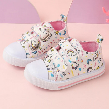 Модни детски бебешки обувки Момичета Розови сладки анимационни платнени обувки Детски маратонки Дишащи неплъзгащи се ежедневни обувки с мека подметка