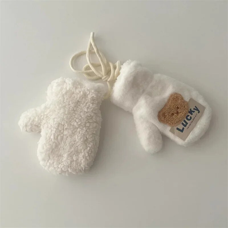 Megztos storos lauko kumštinės pirštinės kūdikiui Animacinis filmas Meškiukas Kūdikio Pirštinės Šiltos Rudens Žiemos Vaikams Mergaitei Berniukui Pirštinės su virve pilna pirštinė