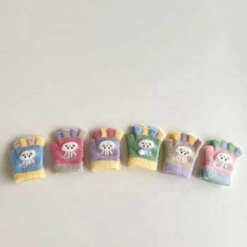 Бебешки анимационни ръкавици за деца Зимни топли уплътнени детски момчета момичета Ръкавици с половин пръст Плетена ръкавица Деца 0-12 месеца ръкавица