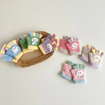 Бебешки анимационни ръкавици за деца Зимни топли уплътнени детски момчета момичета Ръкавици с половин пръст Плетена ръкавица Деца 0-12 месеца ръкавица