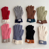 Lână de iarnă Mănuși solide Copii Îngroșați Copii Bebeluși de pluș cu degetul plin Mănuși tricotate Toamnă Încălzitor de mâini în aer liber pentru 6-12A