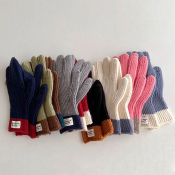 Зимни вълнени детски плътни ръкавици Удебелени детски бебешки плюшени пухкави плетени ръкавици с пръсти Есенни външни нагреватели за ръце за 6-12 години
