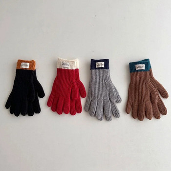 Зимни вълнени детски плътни ръкавици Удебелени детски бебешки плюшени пухкави плетени ръкавици с пръсти Есенни външни нагреватели за ръце за 6-12 години