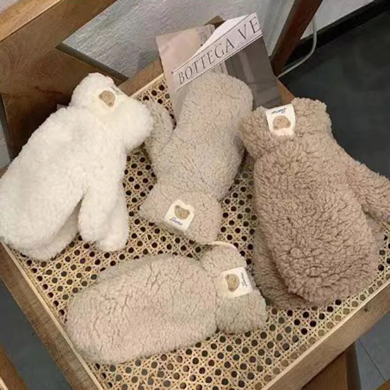 Πυκνά βελούδινα γάντια για γυναίκες κορίτσια Χειμερινός ζεστός χεριών μονόχρωμος μαλακός χνουδωτός γούνας Παιδικά γάντια για εξωτερικούς χώρους θερμότερα χειμωνιάτικα δώρα