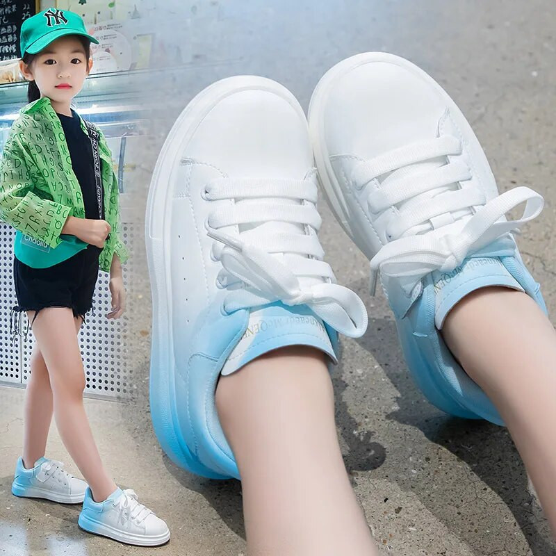 Dječje tenisice Bijele gradijent školske sportske tenisice za trčanje Dječaci Djevojčice Ležerna PU kožna dnevna obuća za hodanje