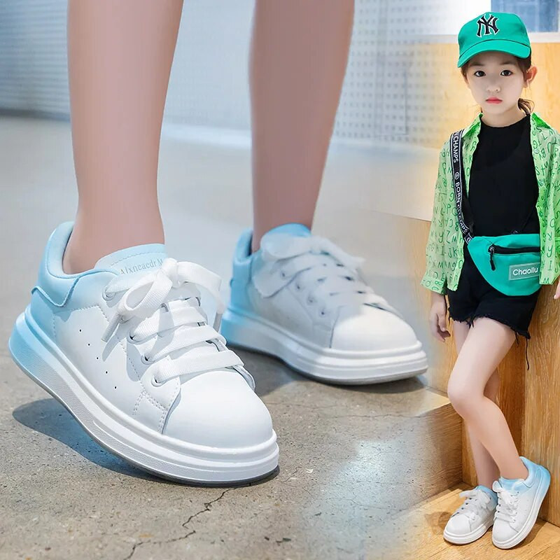 Dječje tenisice Bijele gradijent školske sportske tenisice za trčanje Dječaci Djevojčice Ležerna PU kožna dnevna obuća za hodanje