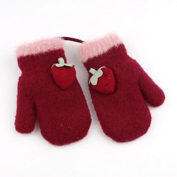 0-2 години Бебешки кожени плетени ръкавици с ягода Момче Момичета Топли ръкавици Детски есенни и снежни ръкавици за деца