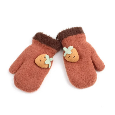 Πλεκτά γάντια μωρού με γούνα 0-2 ετών με φράουλα αγόρια για κορίτσια Ζεστά γάντια παιδικά φθινόπωρο και Witiner χιονισμένα γάντια για παιδιά