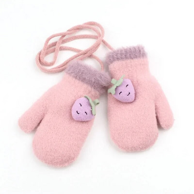 Πλεκτά γάντια μωρού με γούνα 0-2 ετών με φράουλα αγόρια για κορίτσια Ζεστά γάντια παιδικά φθινόπωρο και Witiner χιονισμένα γάντια για παιδιά