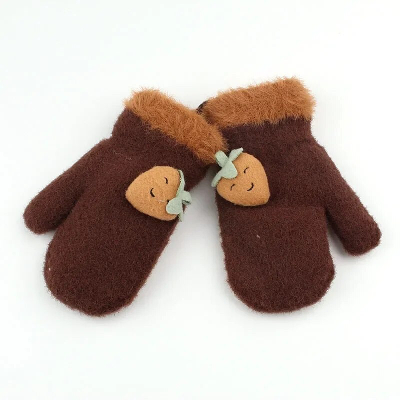 Πλεκτά γάντια μωρού με γούνα 0-2 ετών με φράουλα αγόρια για κορίτσια Ζεστά γάντια παιδικά φθινόπωρο και Witiner χιονισμένα γάντια για παιδιά