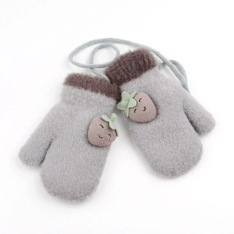 Πλεκτά γάντια μωρού με γούνα 0-2 ετών με φράουλα αγόρια για κορίτσια Ζεστά γάντια παιδικά φθινόπωρο και Witiner χιονισμένα γάντια για παιδιά