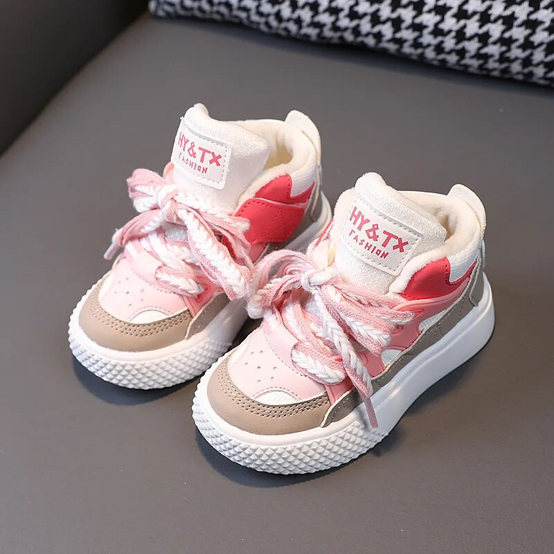 Aukšti žieminiai sportbačiai berniukams Šilti pliušiniu pamušalu laisvalaikio batai mergaičių suvarstomi madingi sportbačiai 23–36 m. vaikams