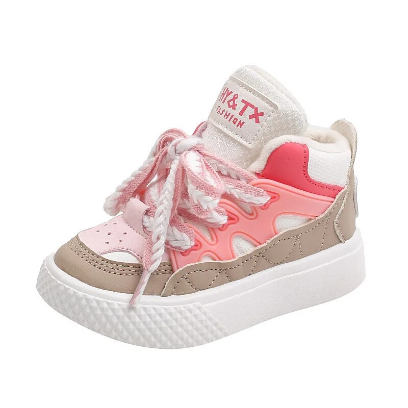 Aukšti žieminiai sportbačiai berniukams Šilti pliušiniu pamušalu laisvalaikio batai mergaičių suvarstomi madingi sportbačiai 23–36 m. vaikams