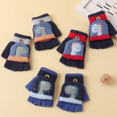 Παιδικά χειμωνιάτικα γάντια μωρό Ζεστό κάλυμμα χαριτωμένος μικρός δεινόσαυρος κινουμένων σχεδίων Ζακάρ με μισό δάχτυλο κορίτσια Αγόρι Γάντια για νεογέννητα γάντια