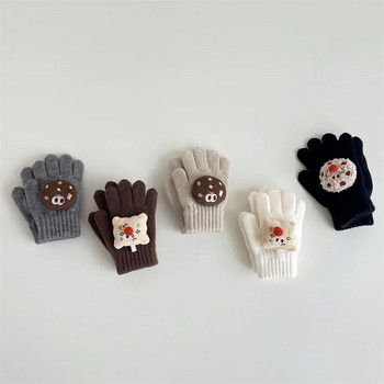 Едноцветни анимационни бебешки ръкавици Сладки бебешки ръкавици с пръсти Прохождащи момичета Момчета Зимни топли плюшени плетени ръкавици Детски ръкавици