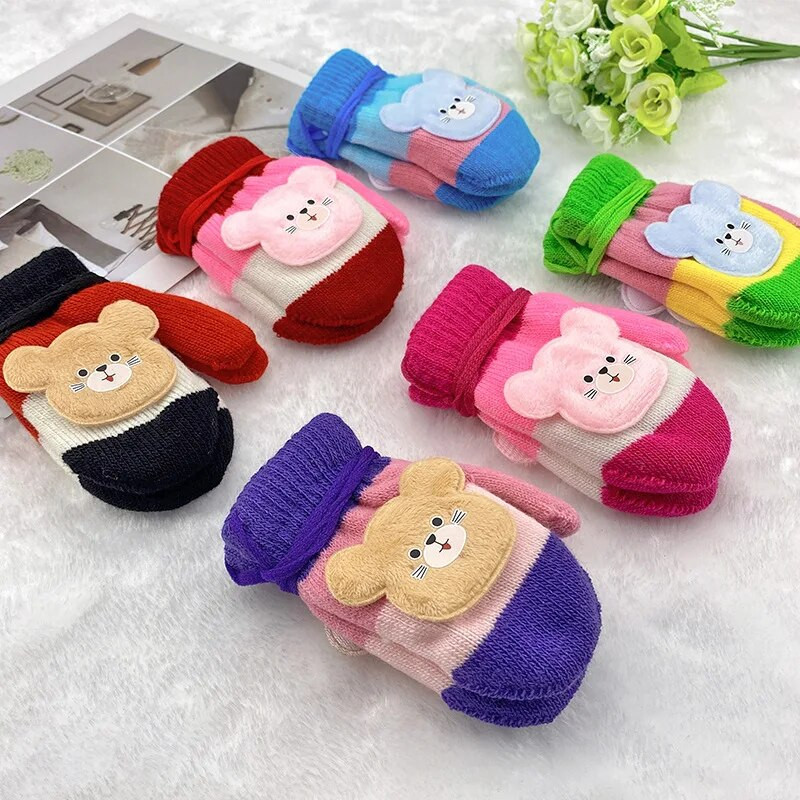 Naujos mielos animacinės katės pirštinės žieminės storos megztos kūdikiams kūdikiams naujagimiams kumštinės pirštinės vaikams šildo pirštus pirštinės 0–4 metų kūdikiui