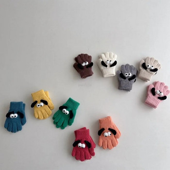 Παιδιά χαριτωμένα γάντια σκυλιών κινουμένων σχεδίων Παιδικά γάντια με πλήρη δάχτυλα Χειμερινά πλεκτά μάλλινα αγόρια κορίτσια Ζεστά γάντια 2-4 ετών Thicken Soft Mittens