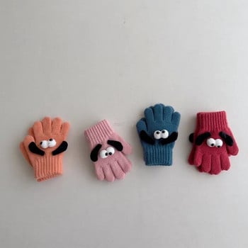 Детски сладки анимационни кучешки ръкавици Детски пълни пръсти ръкавици Зимни плетени вълнени момчета Момичета Топли ръкавици 2-4 години Удебелени меки ръкавици