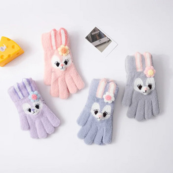 5-12 години Зимни детски ръкавици за момичета Плетени топли меки анимационни заешки ръкавици с пълни пръсти Детски външни ръкавици за момичета