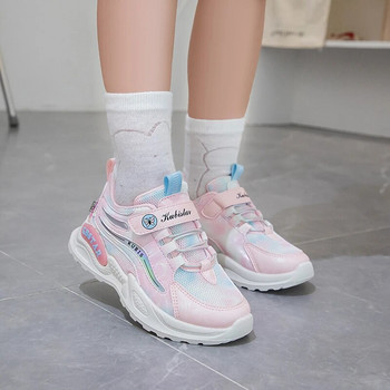 Модни детски маратонки Момичета Розови училищни ежедневни обувки Външни дишащи маратонки Меки тенис Неплъзгащи се детски обувки за ходене