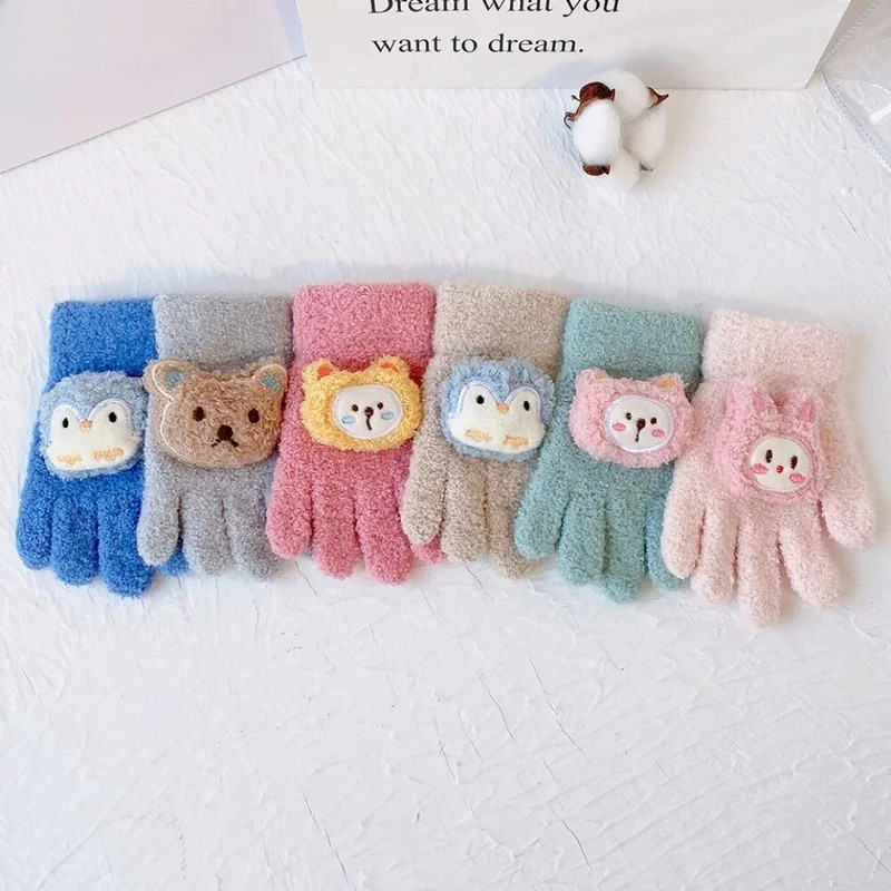 Koralų vilnos pirštinės Vaikams Šiltos žieminės kumštinės pirštinės vaikams Megztos pirštinės pirštinės animacinio filmo minkštos pirštinės 3-8 metų vaikams