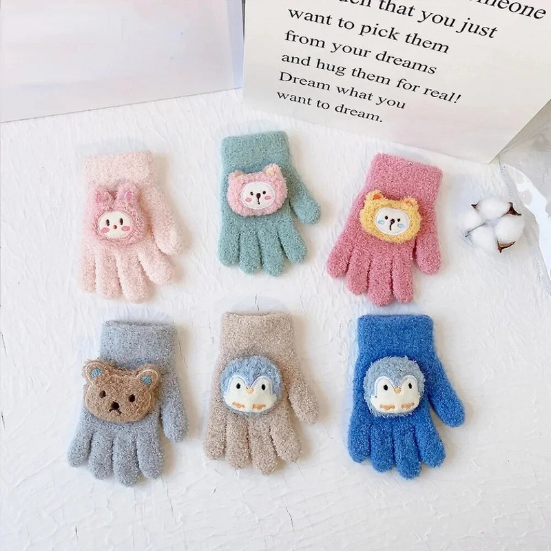 Koralų vilnos pirštinės Vaikams Šiltos žieminės kumštinės pirštinės vaikams Megztos pirštinės pirštinės animacinio filmo minkštos pirštinės 3-8 metų vaikams