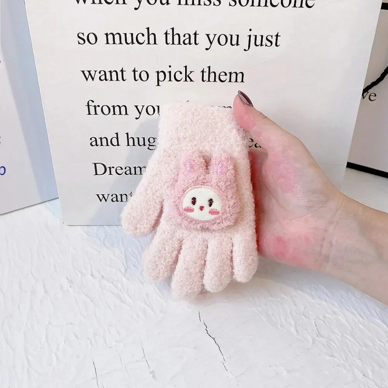 Koralų vilnos pirštinės Vaikams Šiltos žieminės kumštinės pirštinės vaikams Megztos pirštinės pirštinės animacinio filmo minkštos pirštinės 3-8 metų vaikams