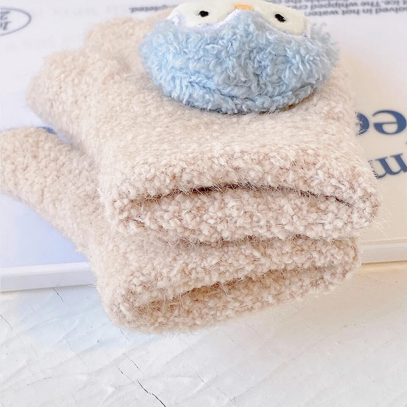Koralų vilnos pirštinės Vaikams Šiltos žieminės kumštinės pirštinės vaikams Megztos pirštinės pirštinės animacinio filmo minkštos pirštinės 3-8 metų vaikams