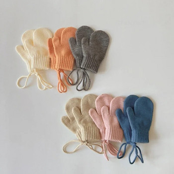 Χειμερινά πλεκτά παιδικά γάντια με σχοινί Νέα κορεατικά στερεά κοριτσάκια αγόρι με όλα τα δάχτυλα μωρό παιδάκι νήπιο Αντιανεμικά γάντια εξωτερικού χώρου
